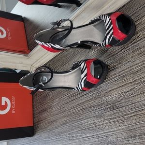 G By Guess Red & Zebra print high heels